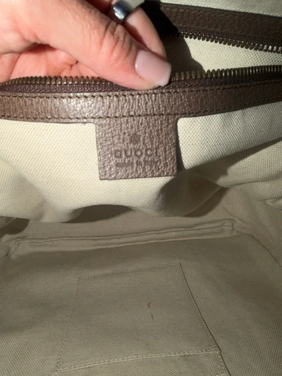 Gucci Beige GG Supreme Canvas Backpack with Red & Green Web and Brown Trim - Picture 5 of 11